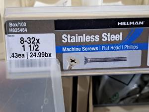 lot 641 image: Lot of (125) Hillman Stainless Steel Machine Screws 8-32x1-12  Flat Head  Phillips Drive #H825484