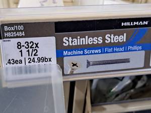 lot 642 image: Lot of (100) Hillman Stainless Steel Machine Screws 8-32x1-12  Flat Head  Phillips Drive #H825484