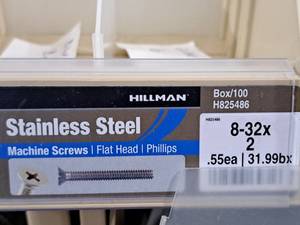 lot 643 image: Lot of (125) Hillman Stainless Steel Machine Screws 8-32x2  Flat Head  Phillips Drive #H825486