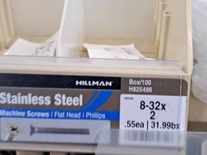 lot 644 image: Lot of (200) Hillman Stainless Steel Machine Screws 8-32x2  Flat Head  Phillips Drive #H825486
