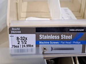 lot 646 image: Lot of (50) Hillman Stainless Steel Machine Screws 8-32x2-12  Flat Head  Phillips Drive #H825488
