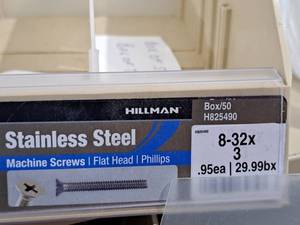 lot 648 image: Lot of (50) Hillman Stainless Steel Machine Screws 8-32x3  Flat Head  Phillips Drive #H825490