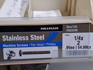 lot 651 image: Lot of (100) Hillman Stainless Steel Machine Screws 12x2  Pan Head  Phillips Drive #H828598