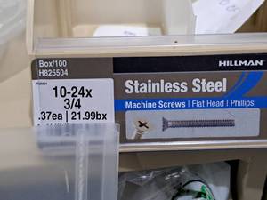 lot 654 image: Lot of (200) Hillman Stainless Steel Machine Screws 10-24x34  Flat Head  Phillips Drive #H825504