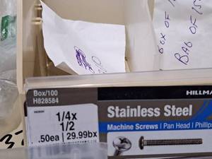 lot 659 image: Lot of (200) Hillman Stainless Steel Machine Screws 14x12  Pan Head  Phillips Drive #H828584