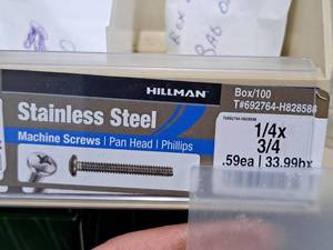 lot 660 image: Lot of (150) Hillman Stainless Steel Machine Screws 14x34  Pan Head  Phillips Drive #H828588