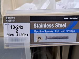 lot 670 image: Lot of (100) Hillman Stainless Steel Machine Screws 10-24x2  Flat Head  Phillips Drive #H825514