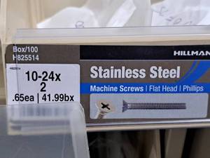 lot 671 image: Lot of (200) Hillman Stainless Steel Machine Screws 10-24x2  Flat Head  Phillips Drive #H825514