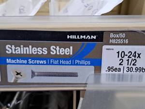 lot 673 image: Lot of (100) Hillman Stainless Steel Machine Screws 10-24x2-12  Flat Head  Phillips Drive #H825516