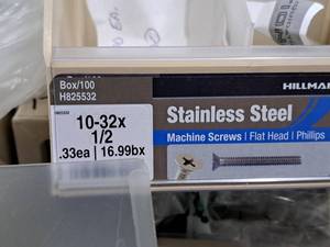 lot 675 image: Lot of (200) Hillman Stainless Steel Machine Screws 10-32x12  Flat Head  Phillips Drive #H825532