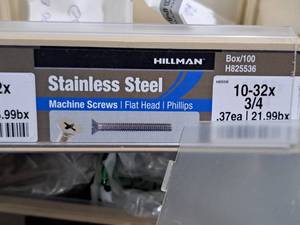 lot 676 image: Lot of (150) Hillman Stainless Steel Machine Screws 10-32x34  Flat Head  Phillips Drive #H825536