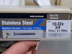 lot 677 image: Lot of (200) Hillman Stainless Steel Machine Screws 10-32x34  Flat Head  Phillips Drive #H825536
