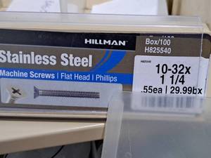 lot 680 image: Lot of (125) Hillman Stainless Steel Machine Screws 10-32x1-14  Flat Head  Phillips Drive #H825540