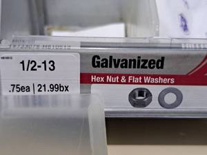 lot 687 image: Lot of (100) Hillman 12-13 Galvanized Hex Nut & Flat Washer #H810512