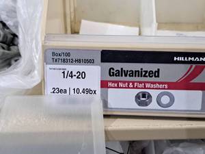 lot 691 image: Lot of (400) Hillman 14-20 Galvanized Hex Nut & Flat Washer #H810503
