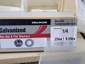 lot 694 image: Lot of (325) Hillman 14 Galvanized Hex Nut & Flat Washer #H811070