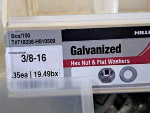 lot 697 image: Lot of (100) Hillman 38-16 Galvanized Hex Nut & Flat Washer #H810509