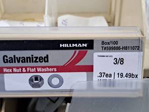 lot 698 image: Lot of (160) Hillman 38 Galvanized Hex Nut & Flat Washer #H811072