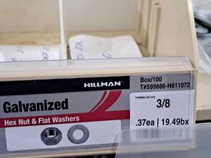 lot 699 image: Lot of (100) Hillman 38 Galvanized Hex Nut & Flat Washer #H811072