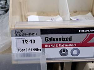 lot 700 image: Lot of (82) Hillman 12-13 Galvanized Hex Nut & Flat Washer #H810512
