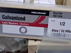 lot 706 image: Lot of (275) Hillman 12 Galvanized Lock Washers  Medium #H811059