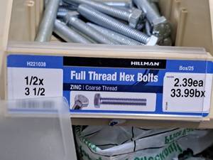 lot 709 image: Lot of (25) Hillman Zinc Full Thread Bolts 12x3-12  Hex Head  Coarse Thread #H221038