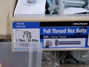 lot 712 image: Lot of (42) Hillman Zinc Full Thread Bolts 12x1-12  Hex Head  Coarse Thread #H221033