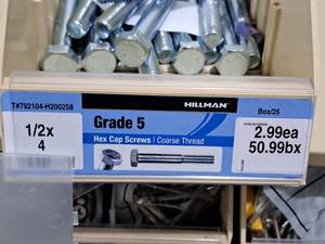 lot 714 image: Lot of (33) Hillman Cap Screws 12x4  Hex Head  Coarse Thread #H200258