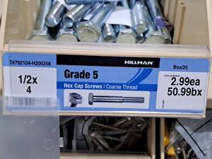 lot 715 image: Lot of (25) Hillman Cap Screws 12x4  Hex Head  Coarse Thread #H200258