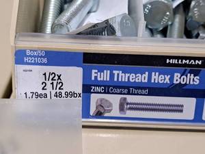 lot 716 image: Lot of (44) Hillman Zinc Full Thread Bolts 12x2-12  Hex Head  Coarse Thread #H221036