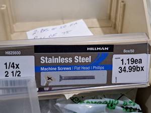lot 729 image: Lot of (75) Hillman Stainless Steel Machine Screws 14x2-12  Flat Head  Phillips Drive #H825600