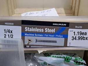 lot 730 image: Lot of (100) Hillman Stainless Steel Machine Screws 14x2-12  Flat Head  Phillips Drive #H825600