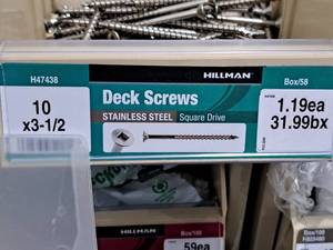 lot 735 image: Lot of (FIX) Hillman Stainless Steel Deck Screws 10x3-12  Square Drive #H47438