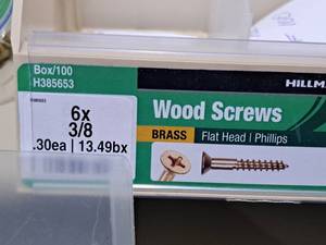 lot 739 image: Lot of (300) Hillman Brass Wood Screws 6x38  Flat Head  Phillips Drive #H385653