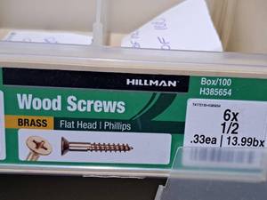 lot 741 image: Lot of (300) Hillman Brass Wood Screws 6x12  Flat Head  Phillips Drive #H385654