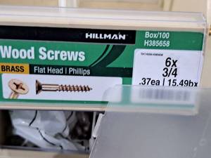 lot 745 image: Lot of (300) Hillman Brass Wood Screws 6x34  Flat Head  Phillips Drive #H385658