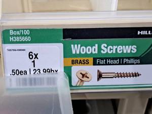 lot 747 image: Lot of (200) Hillman Brass Wood Screws 6x1  Flat Head  Phillips Drive #H385660
