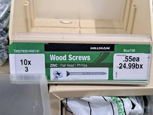 lot 755 image: Lot of (150) Hillman Zinc Wood Screws 10x3  Flat Head  Phillips Drive #H40141