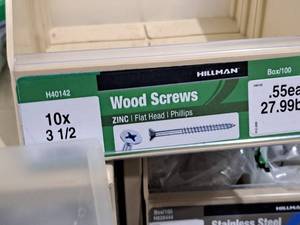 lot 758 image: Lot of (100) Hillman Zinc Wood Screws 10x3-12  Flat Head  Phillips Drive #H40142