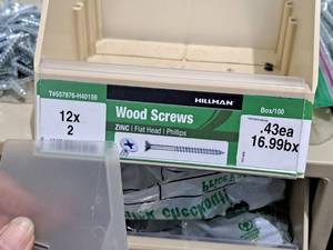 lot 765 image: Lot of (250) Hillman Zinc Wood Screws 12x2  Flat Head  Phillips Drive #H40159