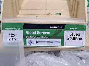 lot 768 image: Lot of (100) Hillman Zinc Wood Screws 12x2-12  Flat Head  Phillips Drive #H40165