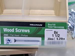 lot 771 image: Lot of (225) Hillman Zinc Wood Screws 8x1-12  Flat Head  Phillips Drive #H40069