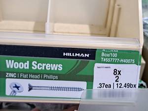 lot 775 image: Lot of (275) Hillman Zinc Wood Screws 8x2  Flat Head  Phillips Drive #H40075