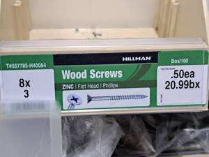 lot 778 image: Lot of (200) Hillman Zinc Wood Screws 8x3  Flat Head  Phillips Drive #H40084