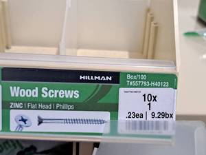 lot 781 image: Lot of (400) Hillman Zinc Wood Screws 10x1  Flat Head  Phillips Drive #H40123