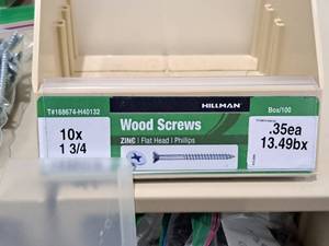 lot 783 image: Lot of (175) Hillman Zinc Wood Screws 10x1-34  Flat Head  Phillips Drive #H40132