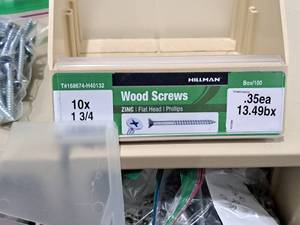 lot 784 image: Lot of (200) Hillman Zinc Wood Screws 10x1-34  Flat Head  Phillips Drive #H40132