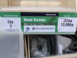 lot 785 image: Lot of (100) Hillman Zinc Wood Screws 10x2  Flat Head  Phillips Drive #H40135