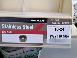 lot 808 image: Lot of (250) Hillman 10-24 Stainless Steel Hex Nuts #H829232