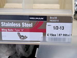lot 812 image: Lot of (40) Hillman 12-13 Stainless Steel Wing Nuts  Type A #H830014